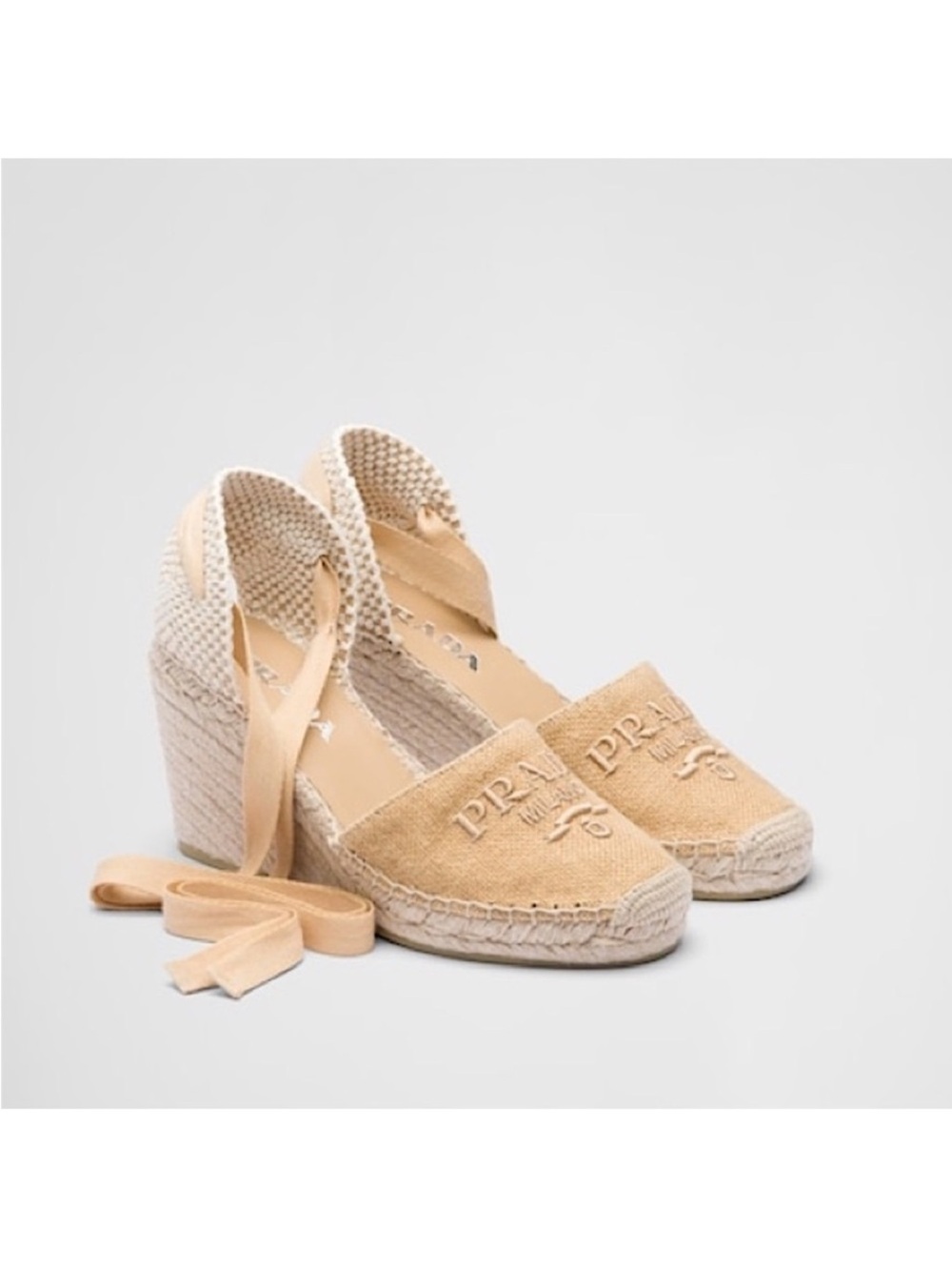 Prada Canvas Espadrille Wedge Tie-Ankle Shoes $850 36